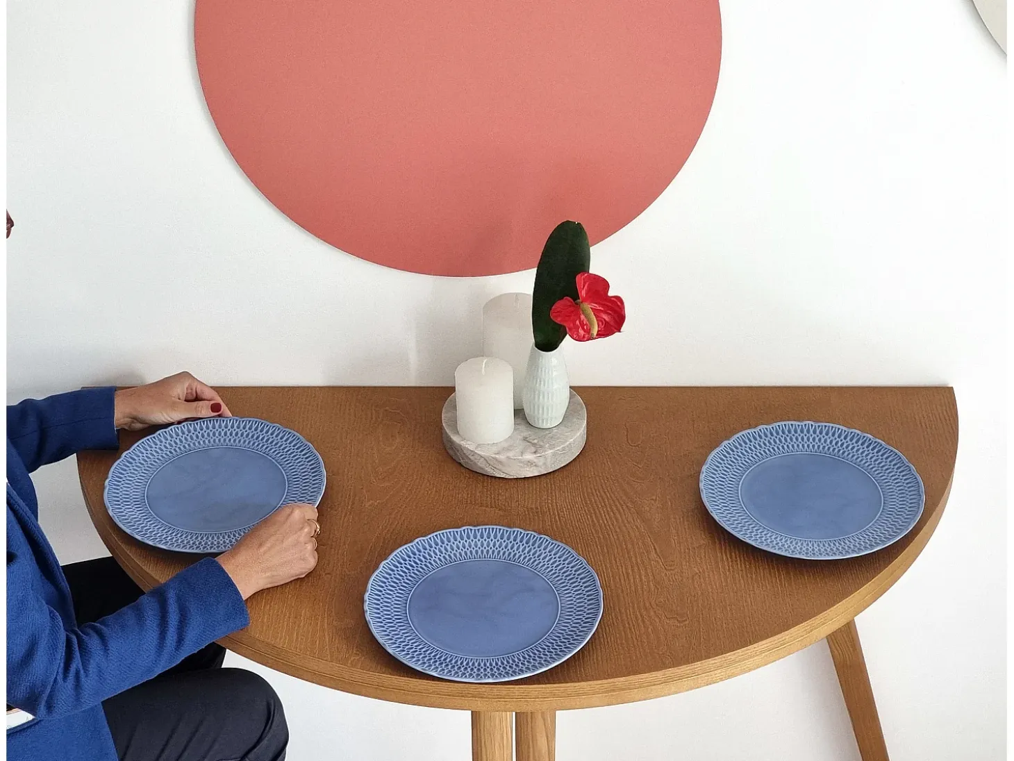 Mesa de comedor semicircular extensible 110 cm Mawi Roble