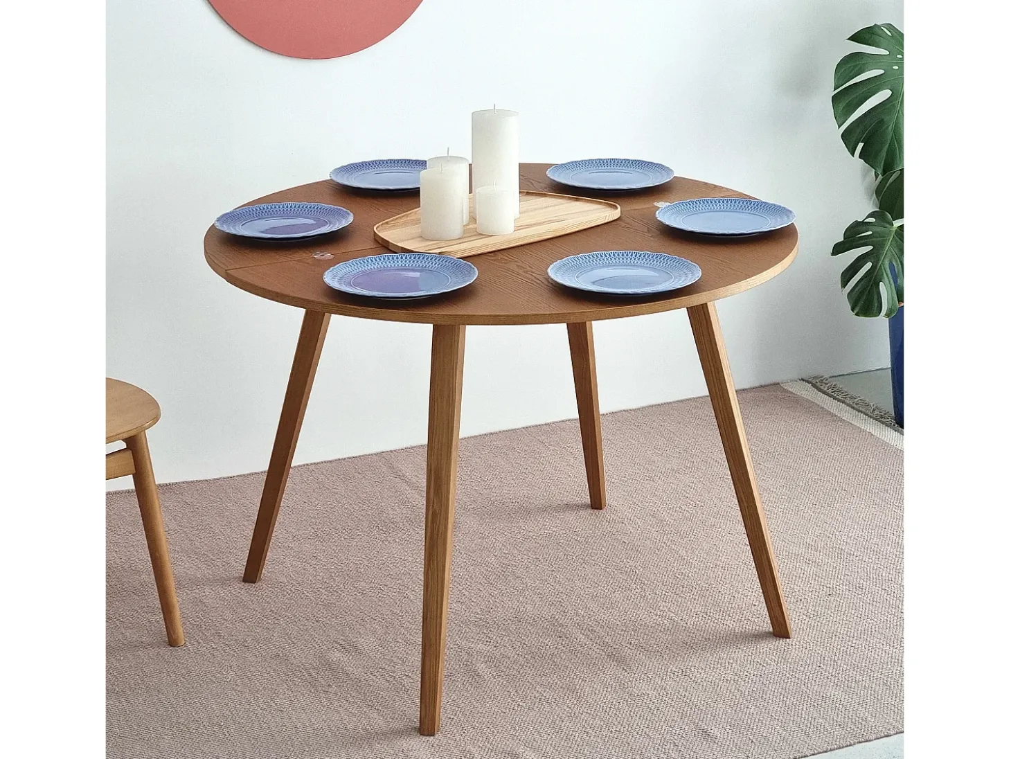 Mesa de comedor semicircular extensible 110 cm Mawi Roble