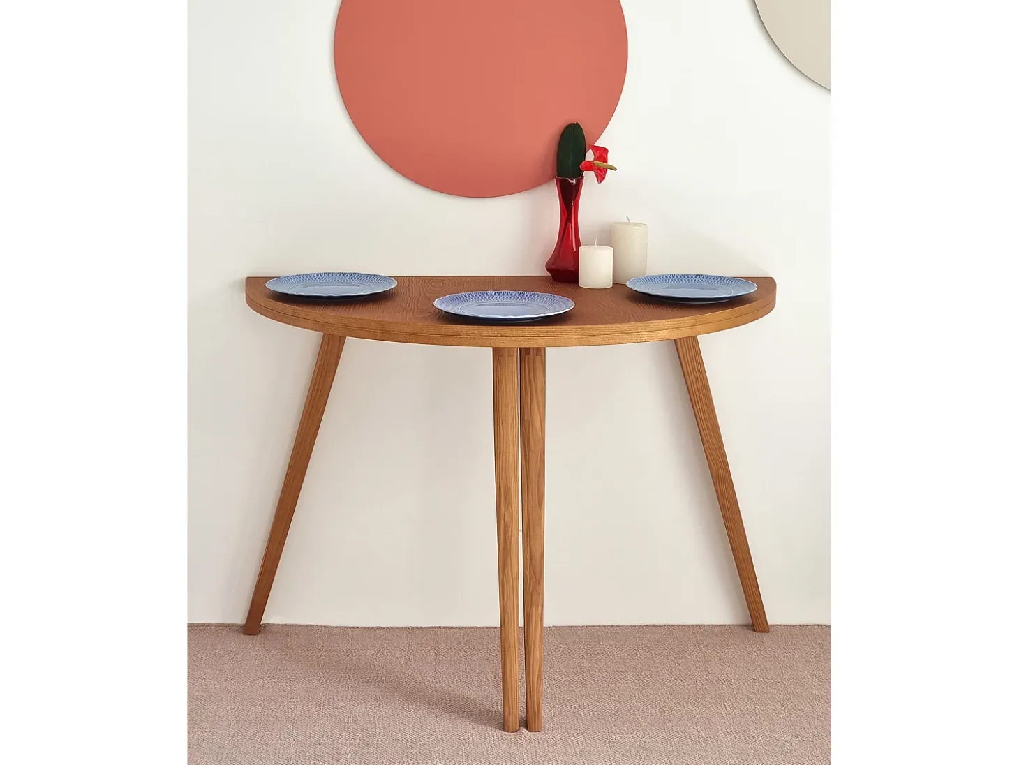 Mesa de comedor semicircular extensible 110 cm Mawi Roble