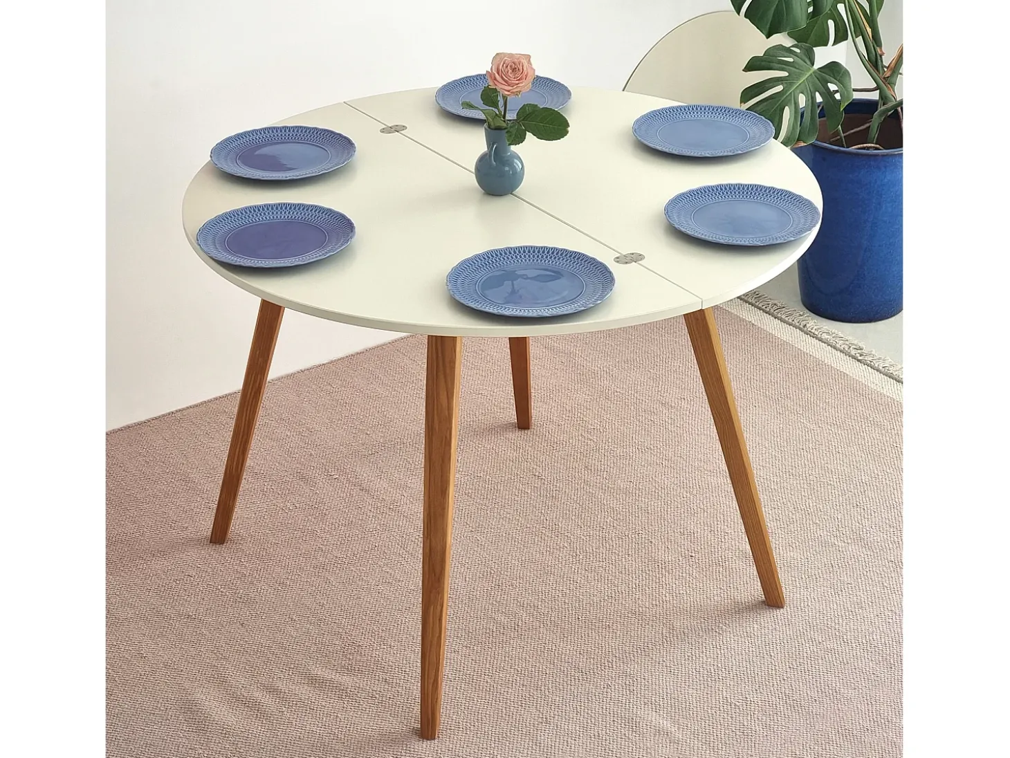 Mesa de comedor semicircular extensible 120 cm Mawi Blanco Tiza