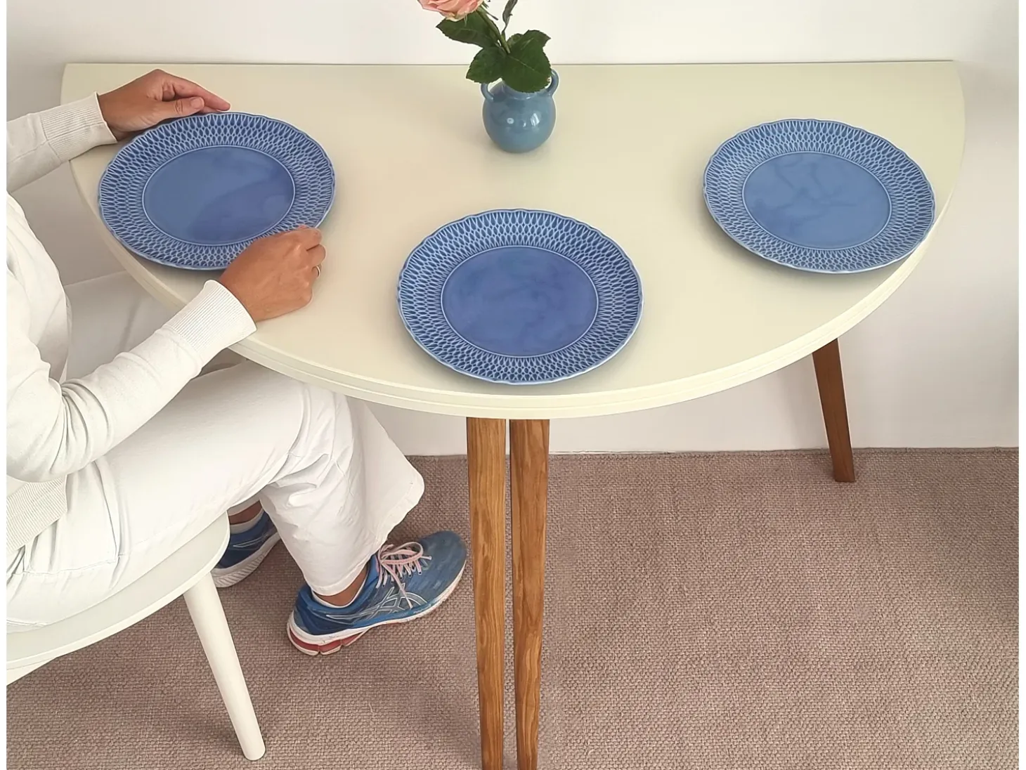 Mesa de comedor semicircular extensible 120 cm Mawi Blanca