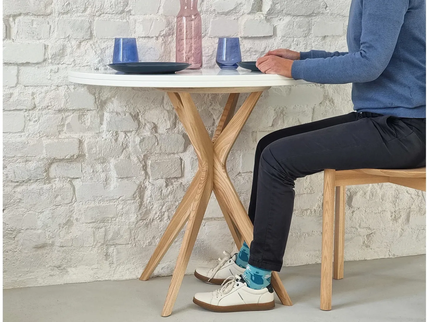 Mesa de comedor semicircular extensible 100 cm Jubi Verde Salvia