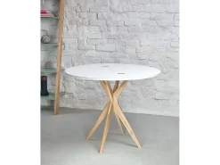 Mesa de comedor semicircular extensible 90 cm Jubi Marrón Beige