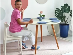 Mesa de comedor semicircular extensible 110 cm Mawi Blanca