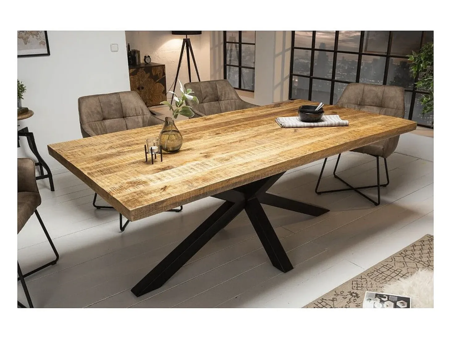 Mesa de comedor SOLARA 200 cm – Tablero de madera maciza y metal negro