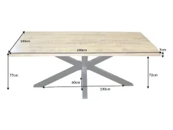 Mesa de comedor SOLARA 200 cm – Tablero de madera maciza y metal negro