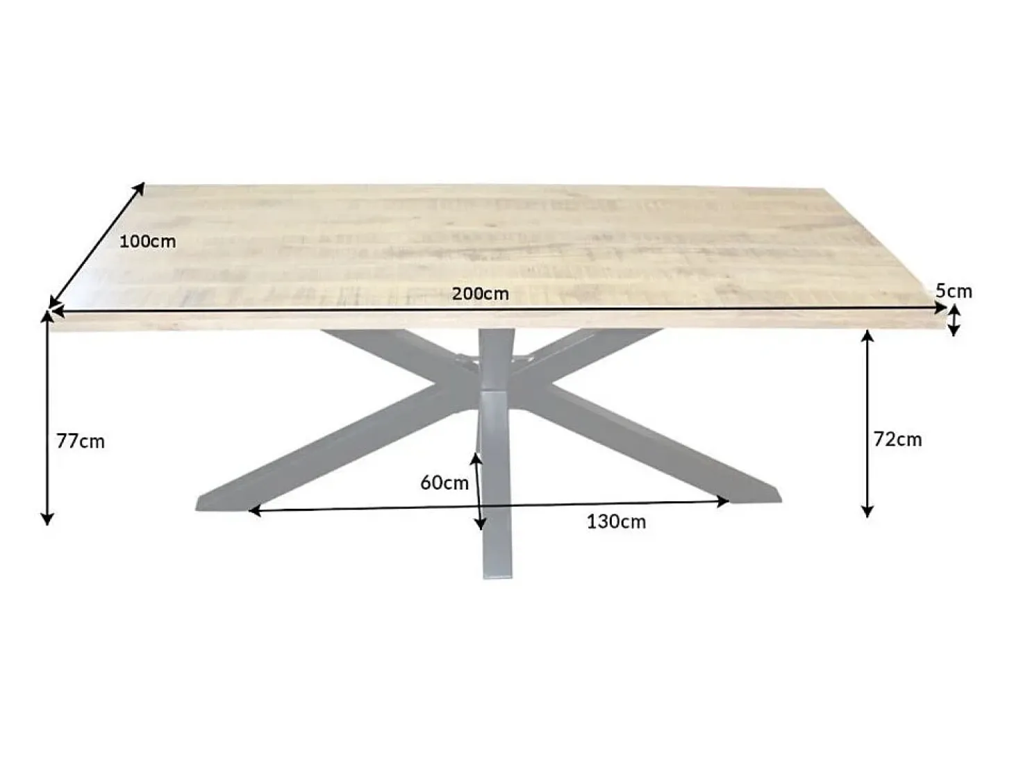 Mesa de comedor SOLARA 200 cm – Tablero de madera maciza y metal negro