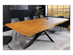 Mesa de comedor SOLARA – Madera de pino reciclado barnizado y metal negro – 240 cm – Estilo industrial