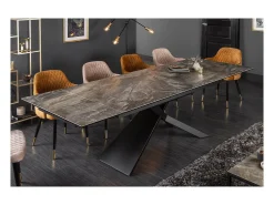 Mesa de comedor STELIX 180–220–260 cm – Tablero de cerámica efecto mármol y vidrio templado