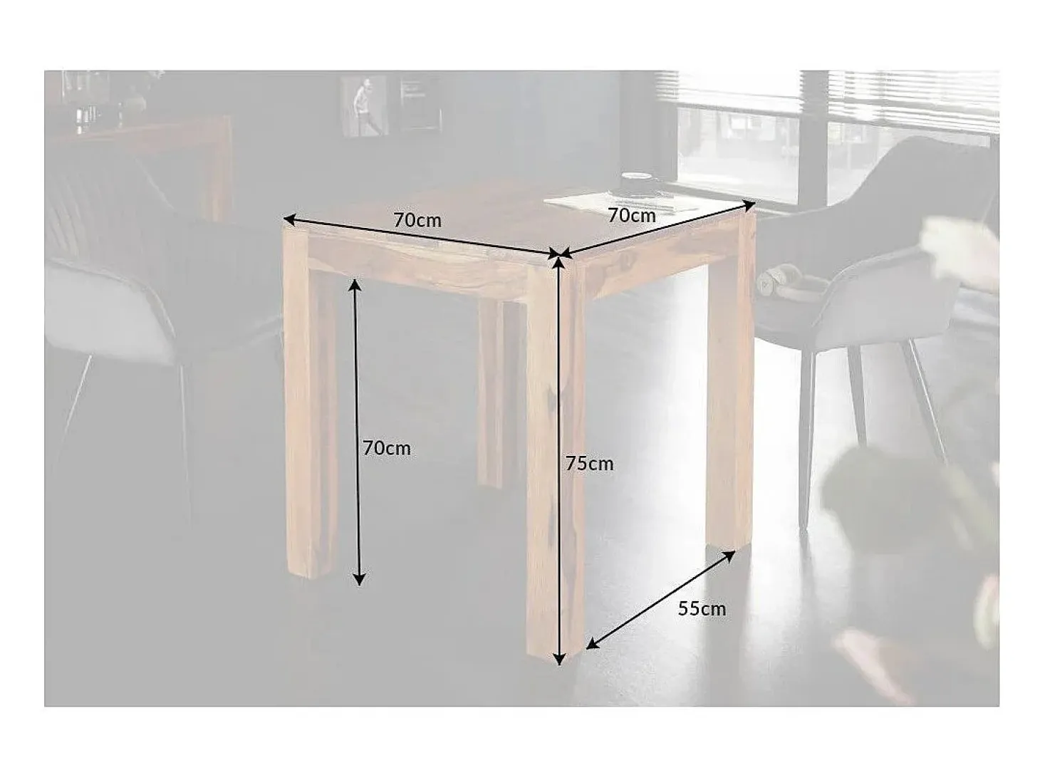 Mesa de comedor TAVINA 70 cm – Cuadrada en madera maciza de Sheesham barnizada