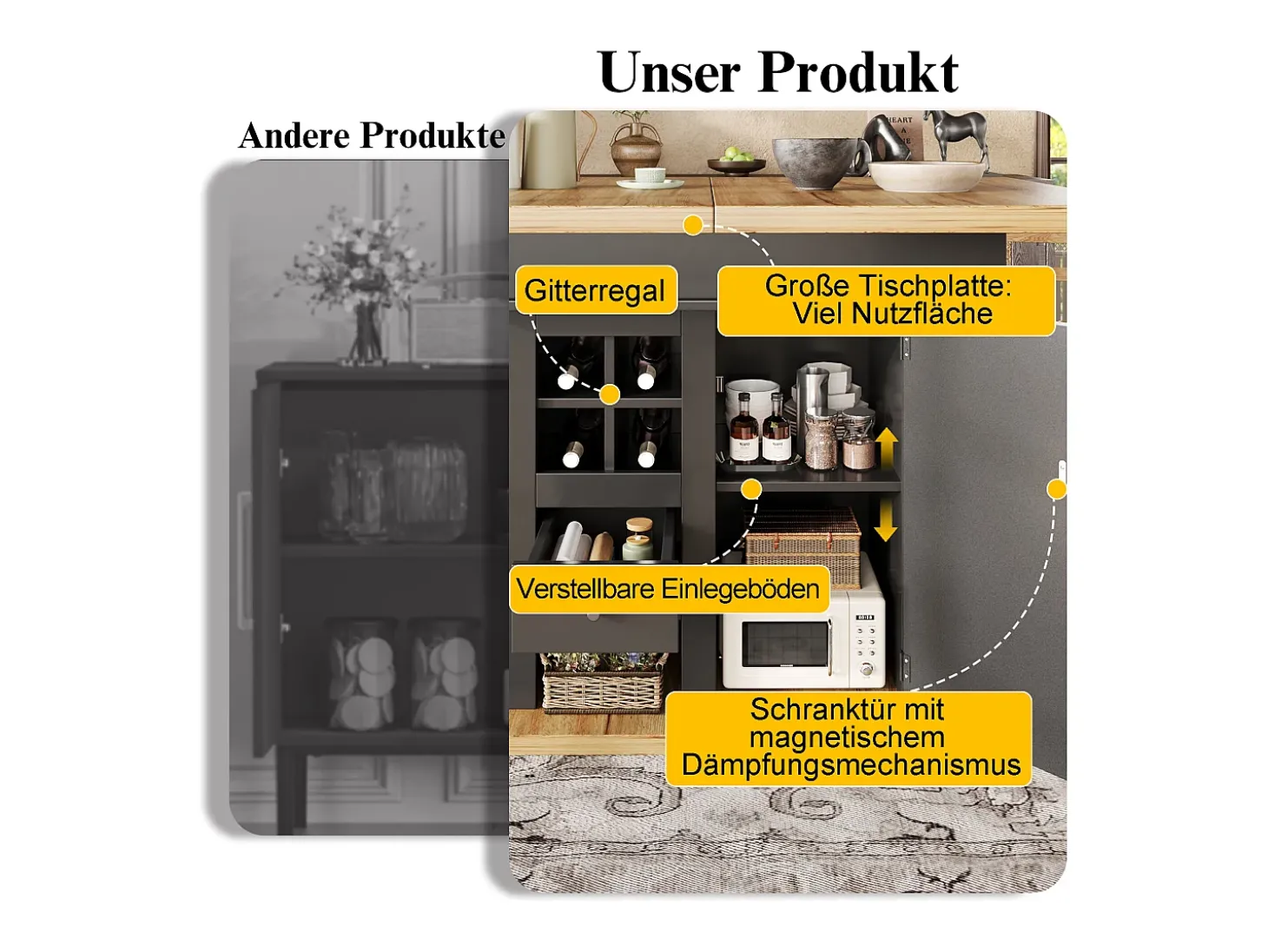 Mesa de comedor telescópica (110-140x80 cm), mesa plegable para 4-6 personas, extensible, con botellero y cajones, en color negro (110-140x80x75 cm)