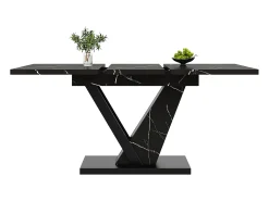 Mesa de comedor telescópica, extensible 120-160x75x75,5 cm, MDF jaspeado negro, patas de metal, mesa ajustable (120-160x75x75,5 cm)