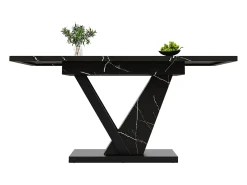 Mesa de comedor telescópica, extensible 120-160x75x75,5 cm, MDF jaspeado negro, patas de metal, mesa ajustable (120-160x75x75,5 cm)