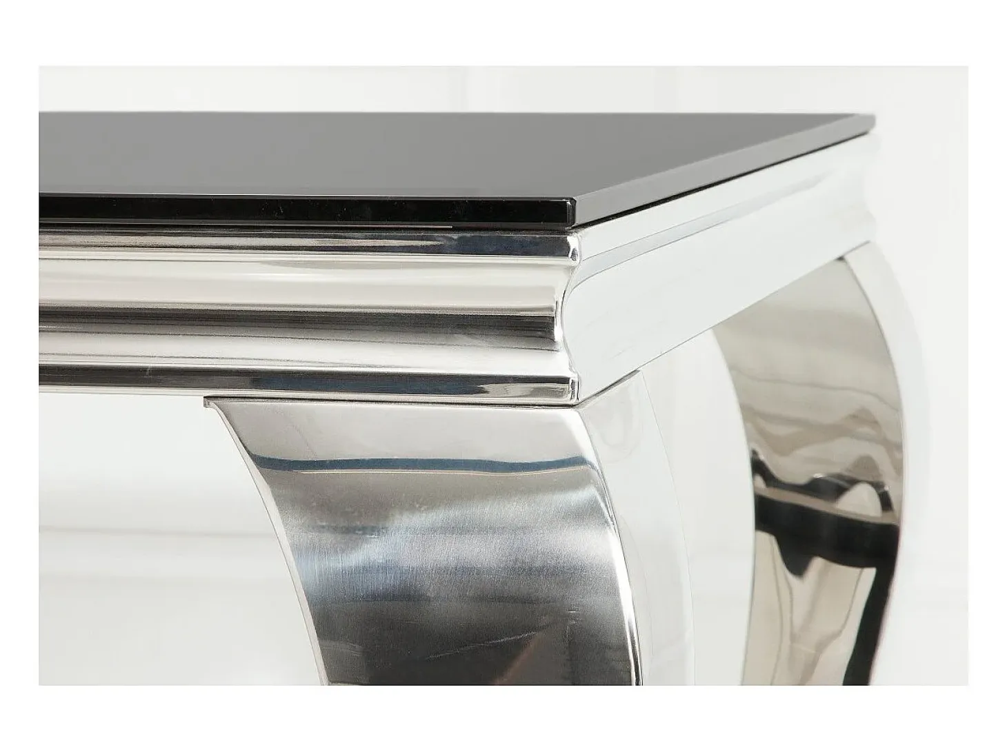 Mesa de comedor VELENA – Acero pulido y vidrio negro – 200 cm – Estilo barroco moderno