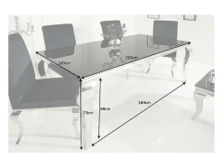 Mesa de comedor VELENA – Acero pulido y vidrio negro – 200 cm – Estilo barroco moderno