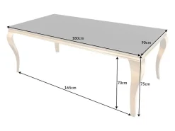 Mesa de comedor VELENA 180 cm – Tablero de vidrio negro y estructura de acero dorado – Elegancia barroca y diseño moderno