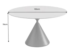 Mesa de comedor VOLTIS – Redonda diámetro 135 cm – Tablero cerámico efecto mármol blanco – Patas de metal – Estilo chic