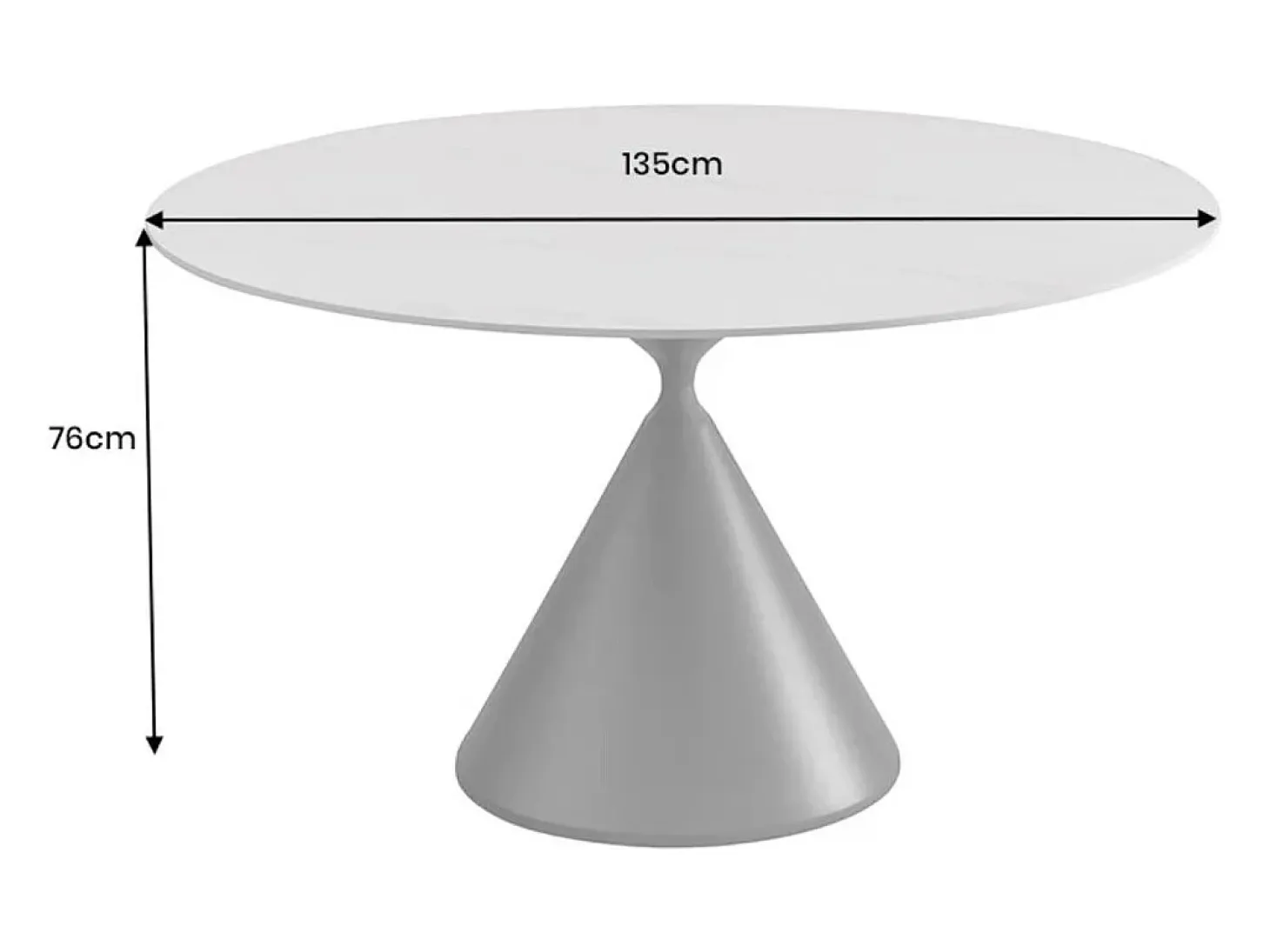 Mesa de comedor VOLTIS – Redonda diámetro 135 cm – Tablero cerámico efecto mármol blanco – Patas de metal – Estilo chic