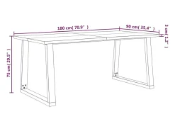 Mesa de comedor 180x90x75 cm madera maciza de acacia con canto vivo