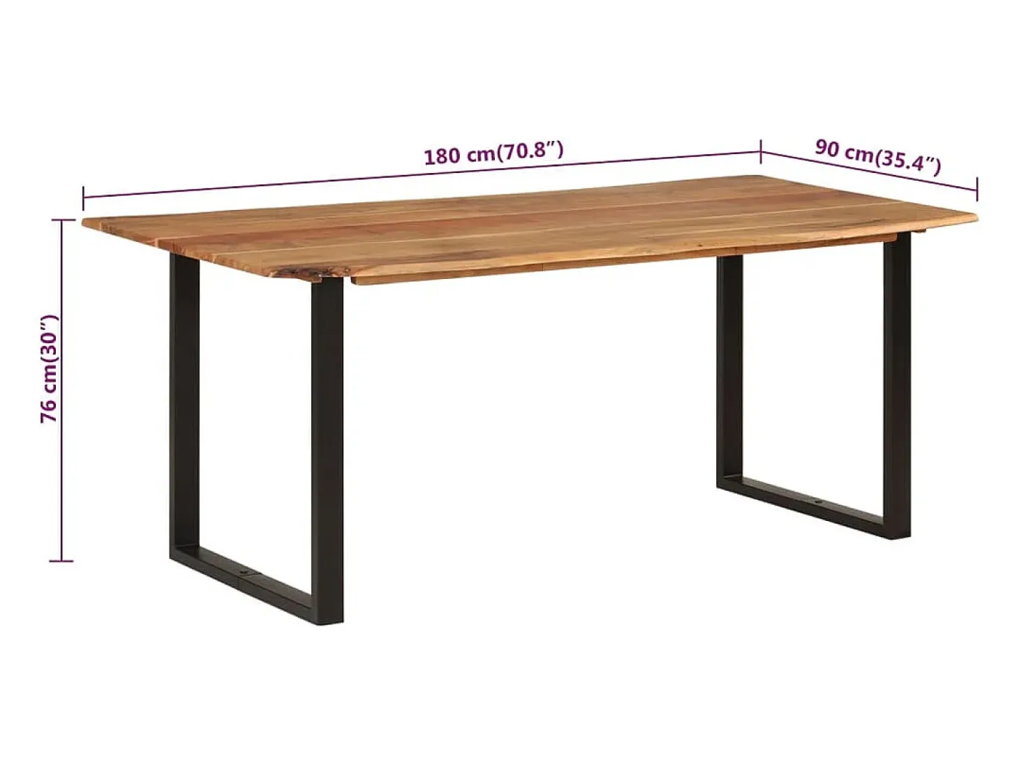 Mesa de comedor 180x90x76 cm Madera maciza de acacia