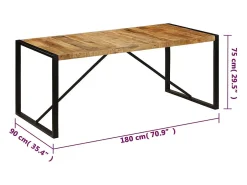 Mesa de comedor 180x90x75 cm madera maciza de mango