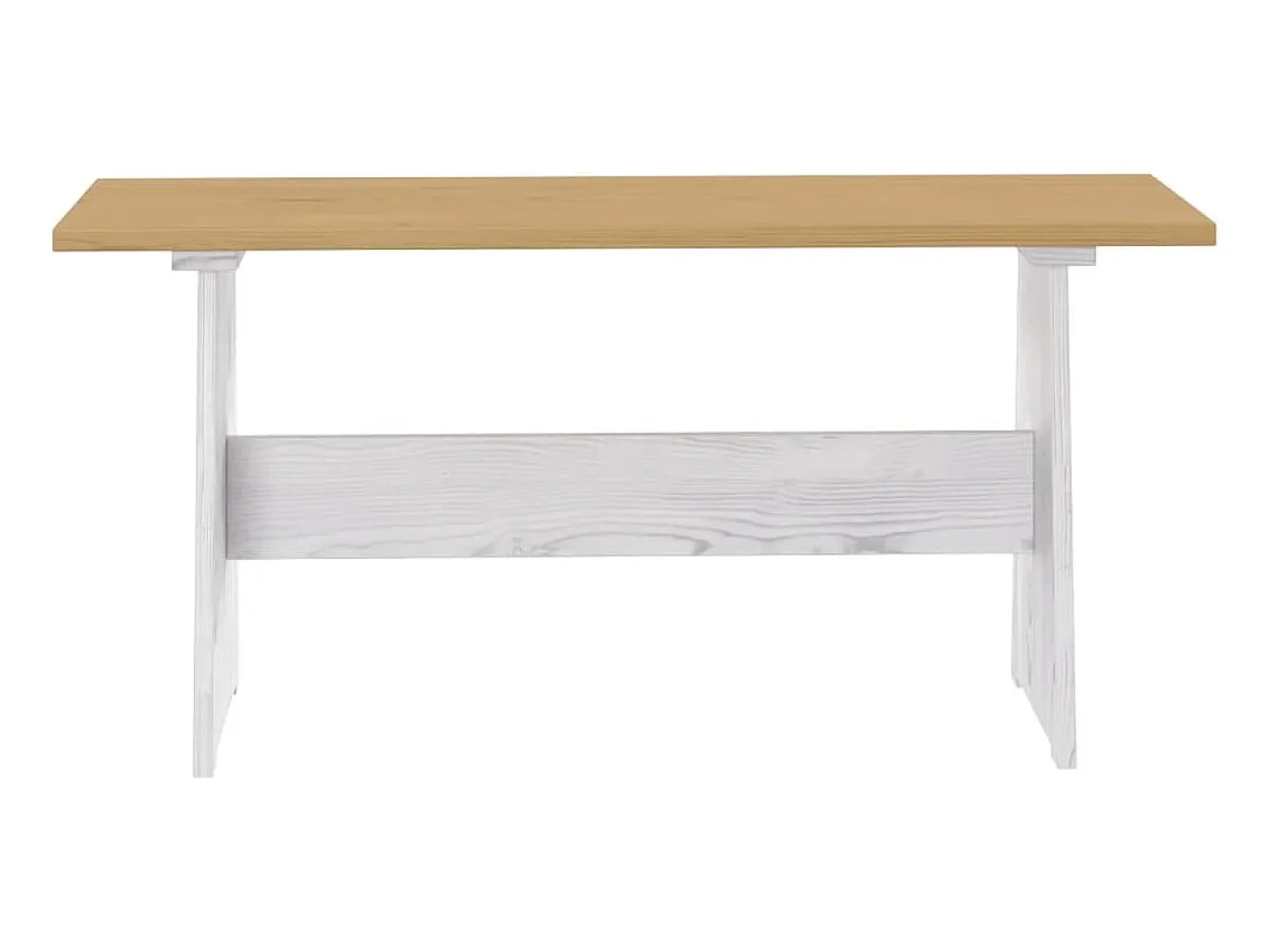 Mesa de comedor y banco QUEEN de madera maciza de pino color marrón miel y blanco