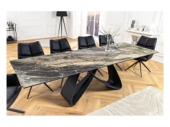Mesa de comedor ZAREL – Extensible de 180 a 260 cm – Cerámica y vidrio templado – Aspecto mármol gris topo