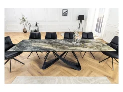 Mesa de comedor ZAREL – Extensible de 180 a 260 cm – Cerámica y vidrio templado – Aspecto mármol gris topo
