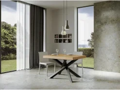 Mesa de diseño Artemis de 130 cm en madera clara con patas antracita entrelazadas