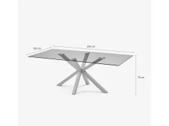 Mesa de diseño de cristal y madera 200x100cm con patas cruzadas Horo