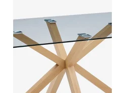 Mesa de diseño de cristal y madera 200x100cm con patas cruzadas Horo