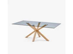 Mesa de diseño de cristal y madera 200x100cm con patas cruzadas Horo