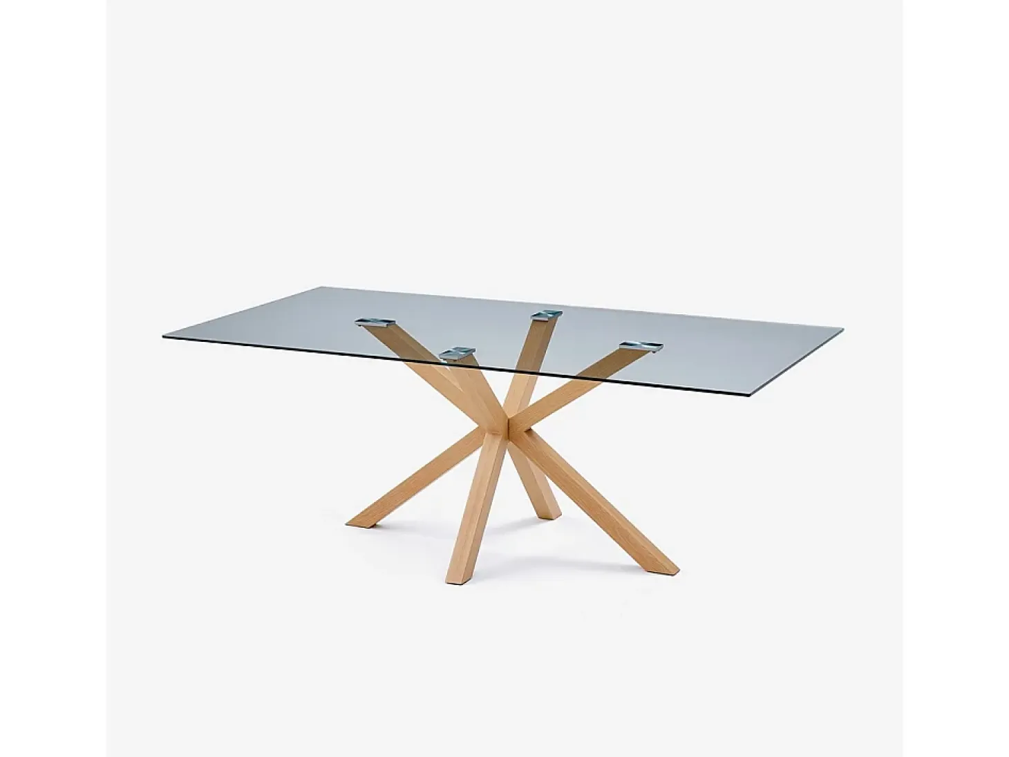 Mesa de diseño de cristal y madera 200x100cm con patas cruzadas Horo