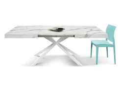 Mesa de madera, acabado blanco y patas en X blancas, extensible 160x90-240x90 - CAMAIORE