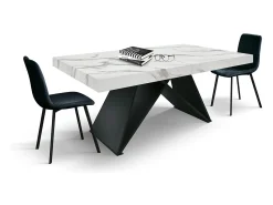 Mesa de madera, acabado blanco, base de madera negra, extensible 160x90-240x90 - VULCANO