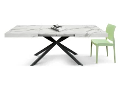 Mesa de madera, acabado blanco y patas X negras, extensible 160x90 - 240x90 - CAMAIORE