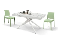 Mesa de madera, acabado blanco, patas blancas, extensible 140x90- 220x90 - CARRARA