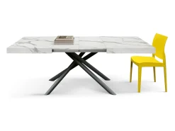 Mesa de madera, acabado estatuario blanco, patas negras, extensible 160x90-240x90 - CARRARA
