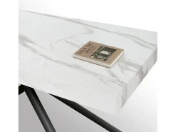 Mesa de madera, acabado estatuario blanco, patas negras, extensible 160x90-240x90 - CARRARA