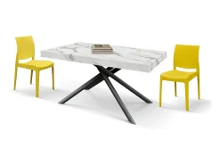 Mesa de madera, acabado estatuario blanco, patas negras, extensible 160x90-240x90 - CARRARA