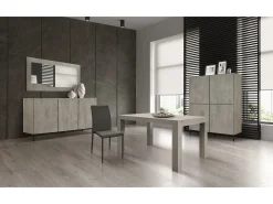 Mesa de madera, acabado gris cemento, extensible 160x90 - MARZAMEMI