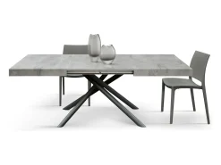 Mesa de madera, acabado gris, base de metal antracita, 180×90–260×90 - CARRARA