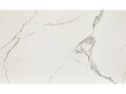 Mesa de madera, acabado mármol blanco, base negra, extensible 120x80 - VOLPAIA