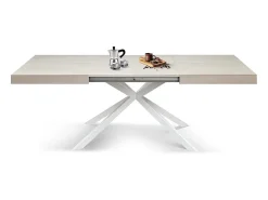 Mesa de madera, acabado olmo perla, base X blanca, extensible 140x90 - CAMAIORE