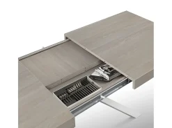 Mesa de madera, acabado olmo perla, base X blanca, extensible 140x90 - CAMAIORE