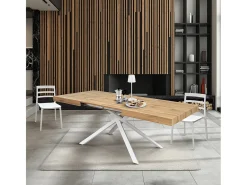 Mesa de madera, acabado roble, base blanca, extensible 140x90 - FORTE DEI MARMI