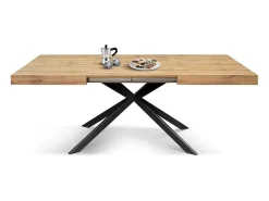 Mesa de madera, acabado roble, base X antracita, extensible 160x90 - CAMAIORE