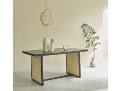 Mesa de madera de mango maciza y rejilla para 6 pers.