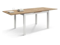 Mesa de madera efecto roble, patas blancas, extensión 110x70cm-190x70cm - POSITANO