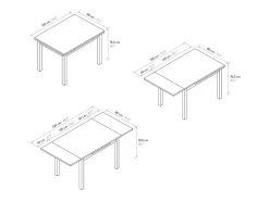Mesa de madera efecto roble, patas antracita, 140x80-220x80cm largo - POSITANO